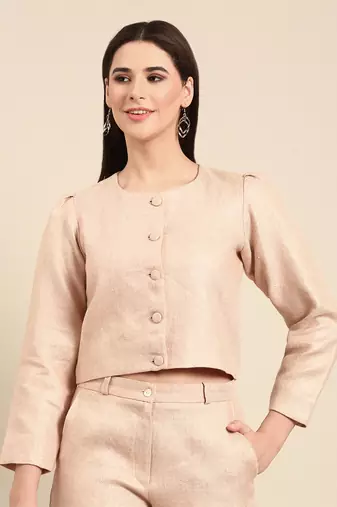 Pink linen jacquard cord set