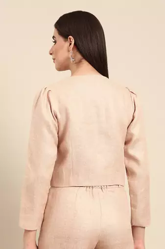 Pink linen jacquard cord set