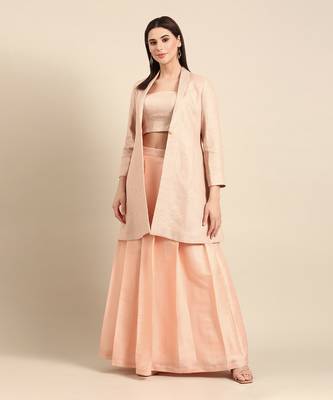 Pink linen jacquard cord set 1
