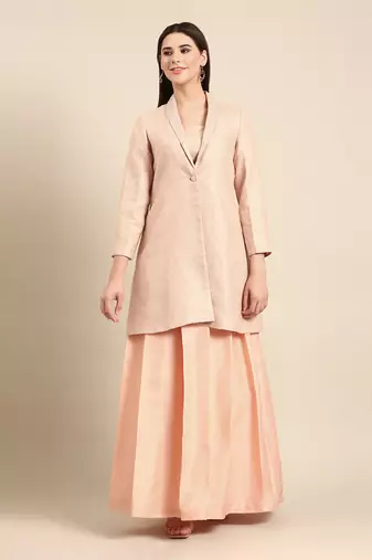 Pink linen jacquard cord set