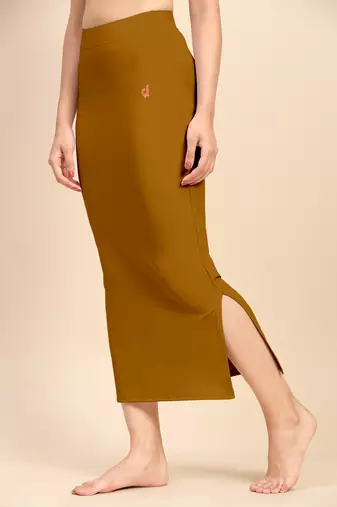 Trendmalls Brown Solid Nylon Soft Petticoat Skirt Saree Shape Wear for Women