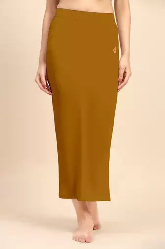 Trendmalls Brown Solid Nylon Soft Petticoat Skirt Saree Shape Wear for Women