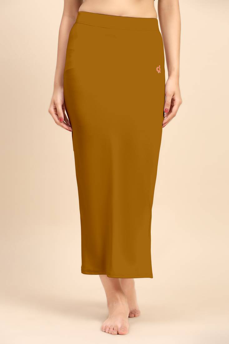 Brown Solid Nylon Soft Petticoat Skirt Saree Shape Wear for Women