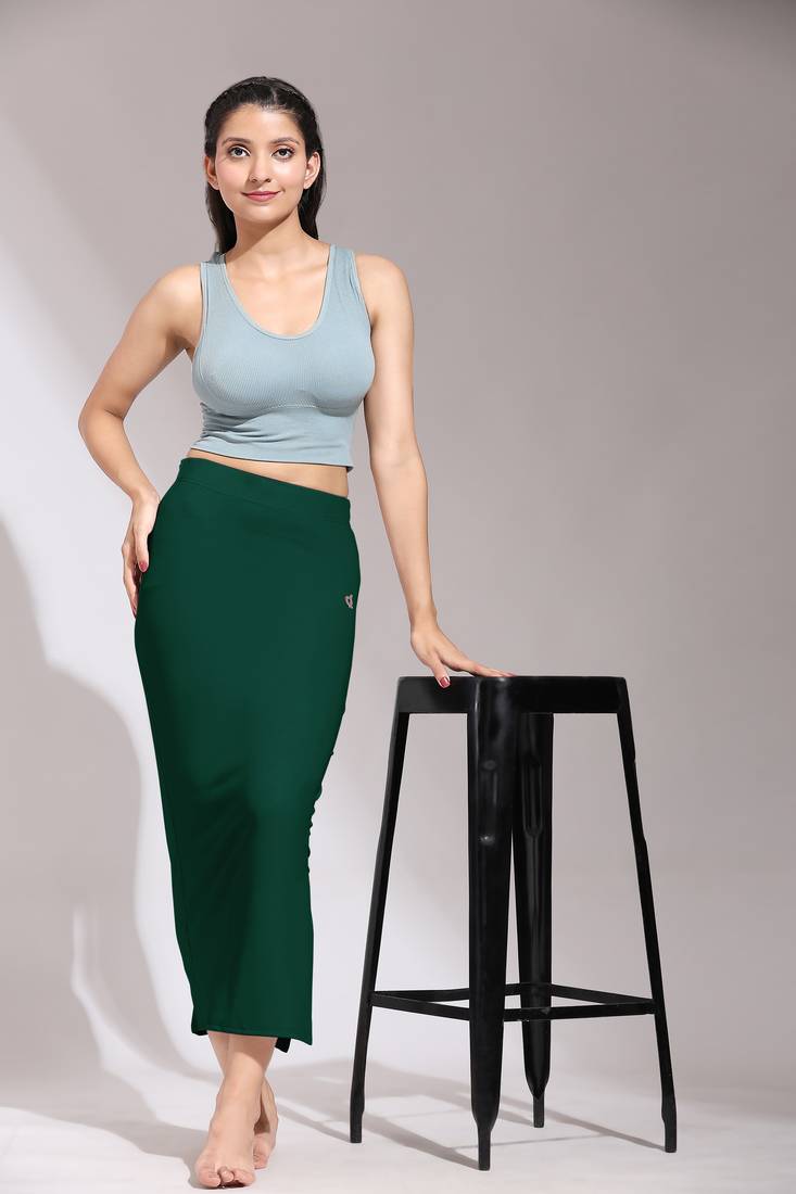 Green Solid Nylon Soft Petticoat Skirt Saree Shape Wear for Women