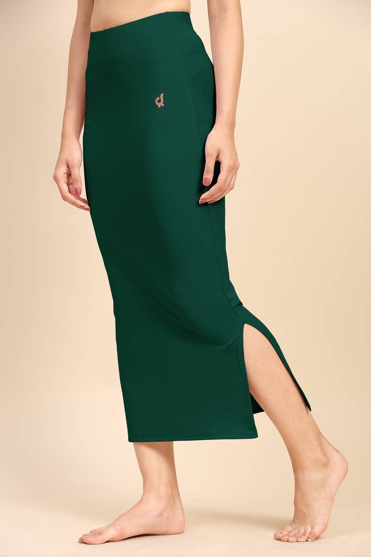 Green Solid Nylon Soft Petticoat Skirt Saree Shape Wear for Women