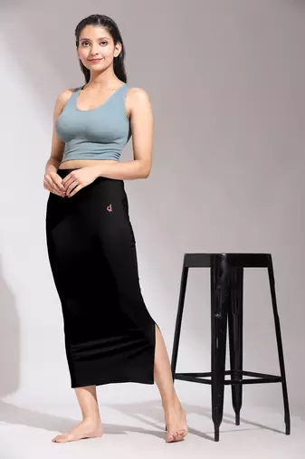 Trendmalls Black Solid Nylon Soft Petticoat Skirt Saree Shape Wear for Women