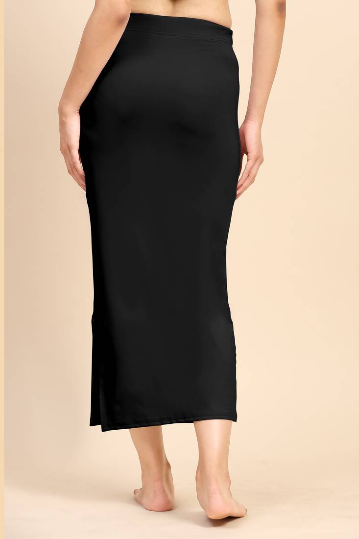 Black Solid Nylon Soft Petticoat Skirt Saree Shape Wear for Women