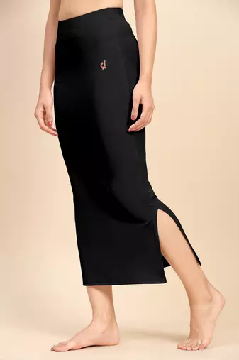 Trendmalls Black Solid Nylon Soft Petticoat Skirt Saree Shape Wear for Women