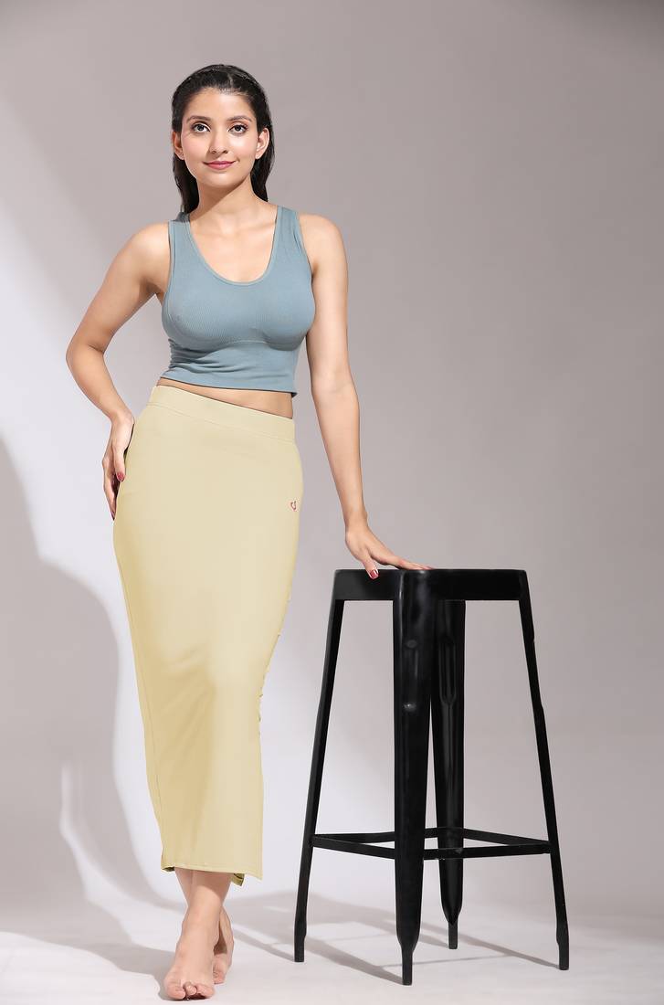 Beige Solid Nylon Soft Petticoat Skirts for Women Saree Shape Wear 