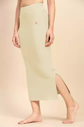 Trendmalls Beige Solid Nylon Soft Petticoat Skirts for Women Saree Shape Wear 