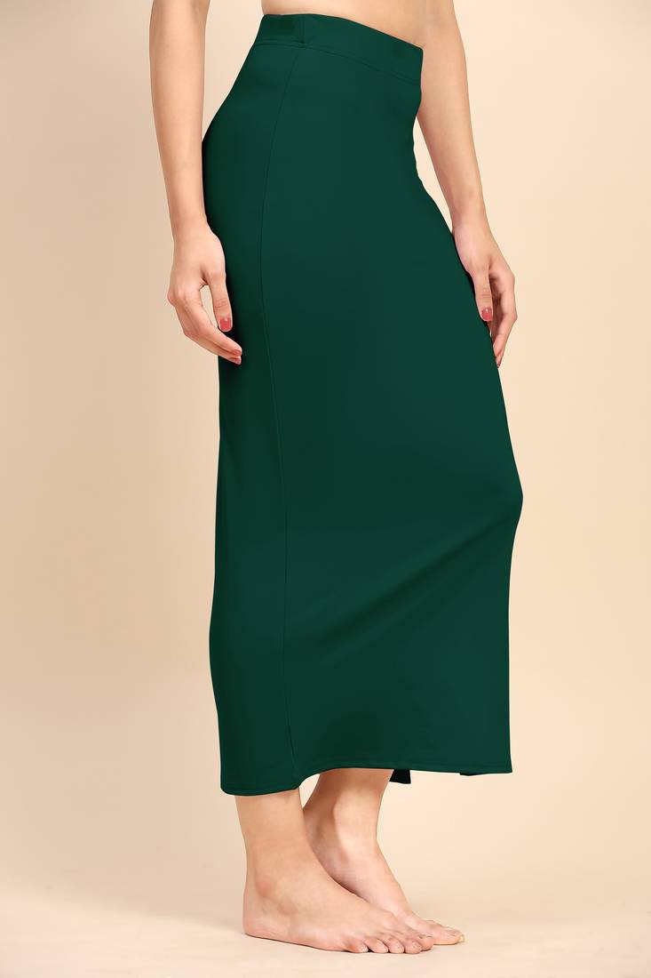 Green Solid Nylon Soft Petticoat Skirt Saree Shape Wear for Women