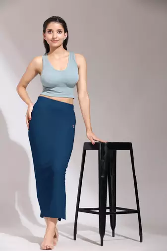 Trendmalls Women's Plain Blue Nylon Petticoat Skirts Saree Silhouette Shape Wear Dress