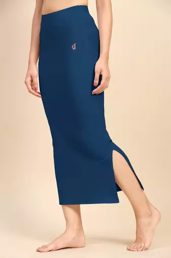 Trendmalls Women's Plain Blue Nylon Petticoat Skirts Saree Silhouette Shape Wear Dress
