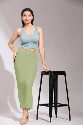 Trendmalls Olive Green Solid Nylon Soft Petticoat Skirts for Women Saree Shape Wear  2