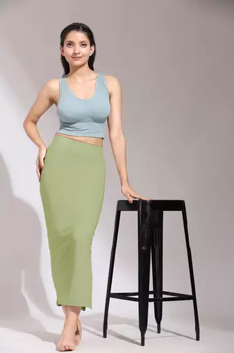 Trendmalls Olive Green Solid Nylon Soft Petticoat Skirts for Women Saree Shape Wear 
