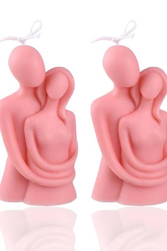 Atorakushon soy wax romantic couple candle showpiece & home decor valentine anniversary gift candle (pink)