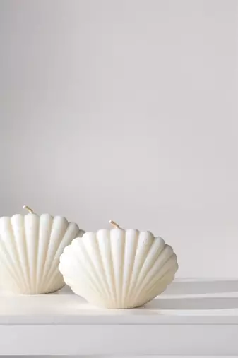 Atorakushon sea shel pillar candle pack of 2 decorative scented aromatic fragrance candles ( ivory )