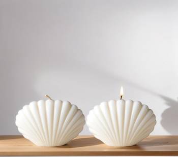 Atorakushon sea shel pillar candle pack of 2 decorative scented aromatic fragrance candles ( ivory ) 2