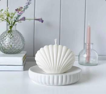 Atorakushon sea shel pillar candle pack of 2 decorative scented aromatic fragrance candles ( ivory ) 4