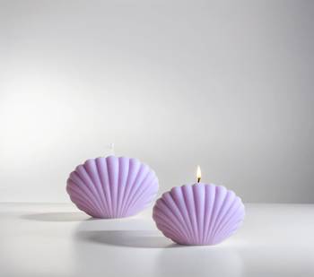 Atorakushon sea shel pillar candle pack of 2 decorative scented aromatic fragrance candles ( purple ) 2