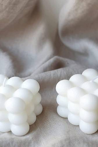 Atorakushon cube soy wax bubble candles aesthetic room decor cool shaped scented candle packof 2 ( white )