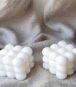Atorakushon cube soy wax bubble candles aesthetic room decor cool shaped scented candle packof 2 ( white )