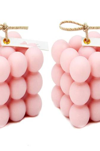 Atorakushon cube soy wax bubble candles aesthetic room decor cool shaped scented candle packof 2 ( pink )