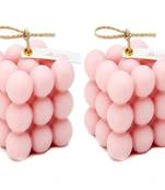 Atorakushon cube soy wax bubble candles aesthetic room decor cool shaped scented candle packof 2 ( pink )