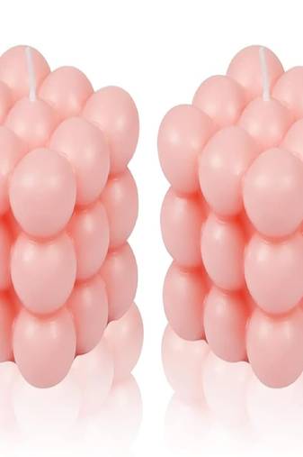 Atorakushon cube soy wax bubble candles aesthetic room decor cool shaped scented candle packof 2 ( peach )