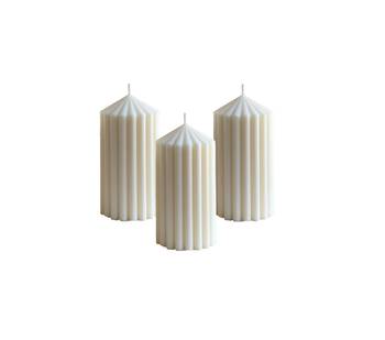 Atorakushon soy wax set of 3 scented point ribbed pillar candles for home decor diwali wedding & pirty( ivory) 1
