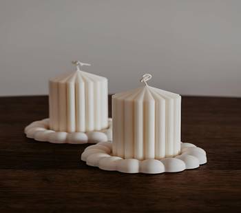 Atorakushon soy wax set of 3 scented point ribbed pillar candles for home decor diwali wedding & pirty( ivory) 2
