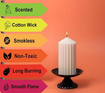 Atorakushon soy wax set of 3 scented point ribbed pillar candles for home decor diwali wedding & pirty( ivory) 3