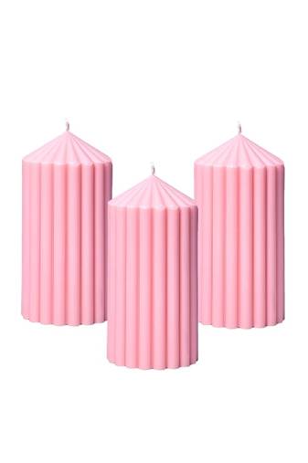 Atorakushon soy wax set of 3 scented point ribbed pillar candles for home decor diwali wedding & pirty( pink)