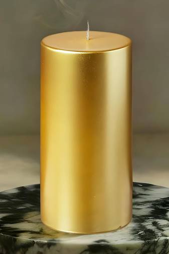 Atorakushon 5'' inches set of 1 round metallic golden tall pillar smokeless candles