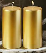 Atorakushon 5'' inches set of 2 round metallic golden tall pillar smokeless candles