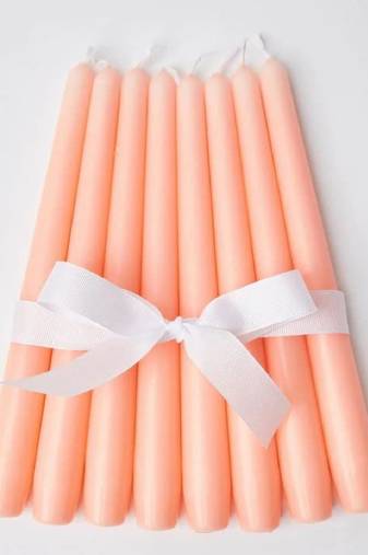 Atorakushon smokeless scented peach tall taper stick candle for home decoration & diwali puja [set of 8]