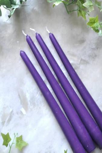 Atorakushon smokeless scented purple tall taper stick candle for home decoration & diwali puja [set of 8]
