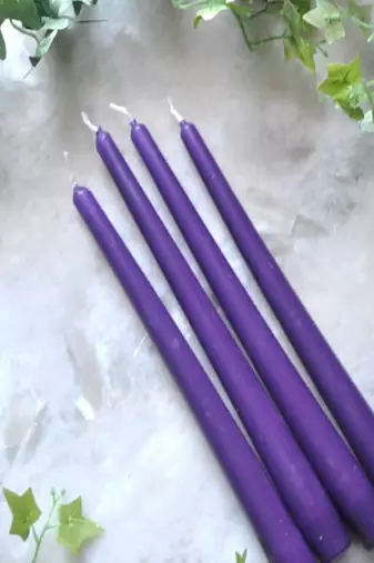 Atorakushon smokeless scented purple tall taper stick candle for home decoration & diwali puja [set of 8]