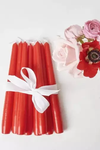 Atorakushon smokeless scented red tall taper stick candle for home decoration & diwali puja [set of 8]
