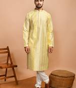 Eastern looms yellow floral print cotton Mens Kurta Pajamas Set