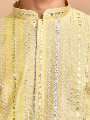 Eastern looms yellow floral print cotton Mens Kurta Pajamas Set 5