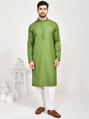 Eastern looms green  cotton Mens Kurta Pajamas Set 1