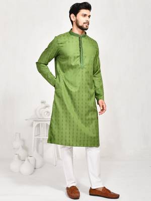 Eastern looms green  cotton Mens Kurta Pajamas Set 3