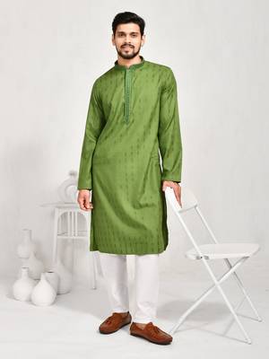 Eastern looms green  cotton Mens Kurta Pajamas Set 4