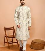Eastern looms yellow abstract print cotton Mens Kurta Pajamas Set