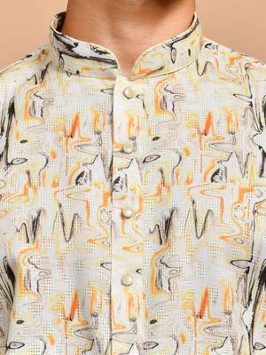 Eastern looms yellow abstract print cotton Mens Kurta Pajamas Set 5
