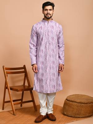 Eastern looms purple chikankari cotton Mens Kurta Pajamas Set 1