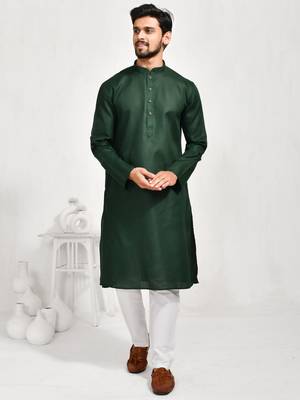 Eastern looms green khadi cotton Mens Kurta Pajamas Set 1