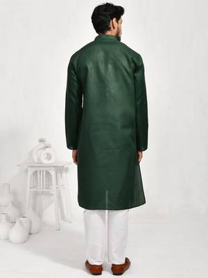 Eastern looms green khadi cotton Mens Kurta Pajamas Set 2