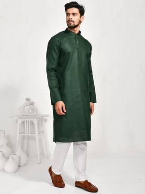 Eastern looms green khadi cotton Mens Kurta Pajamas Set 3